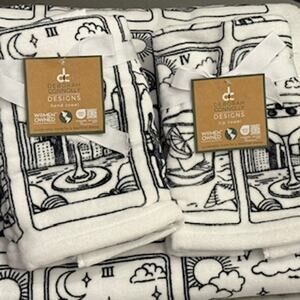 NWT Deborah Connolly 6 pieces Black & White Cocktail Drinks Bath Towels